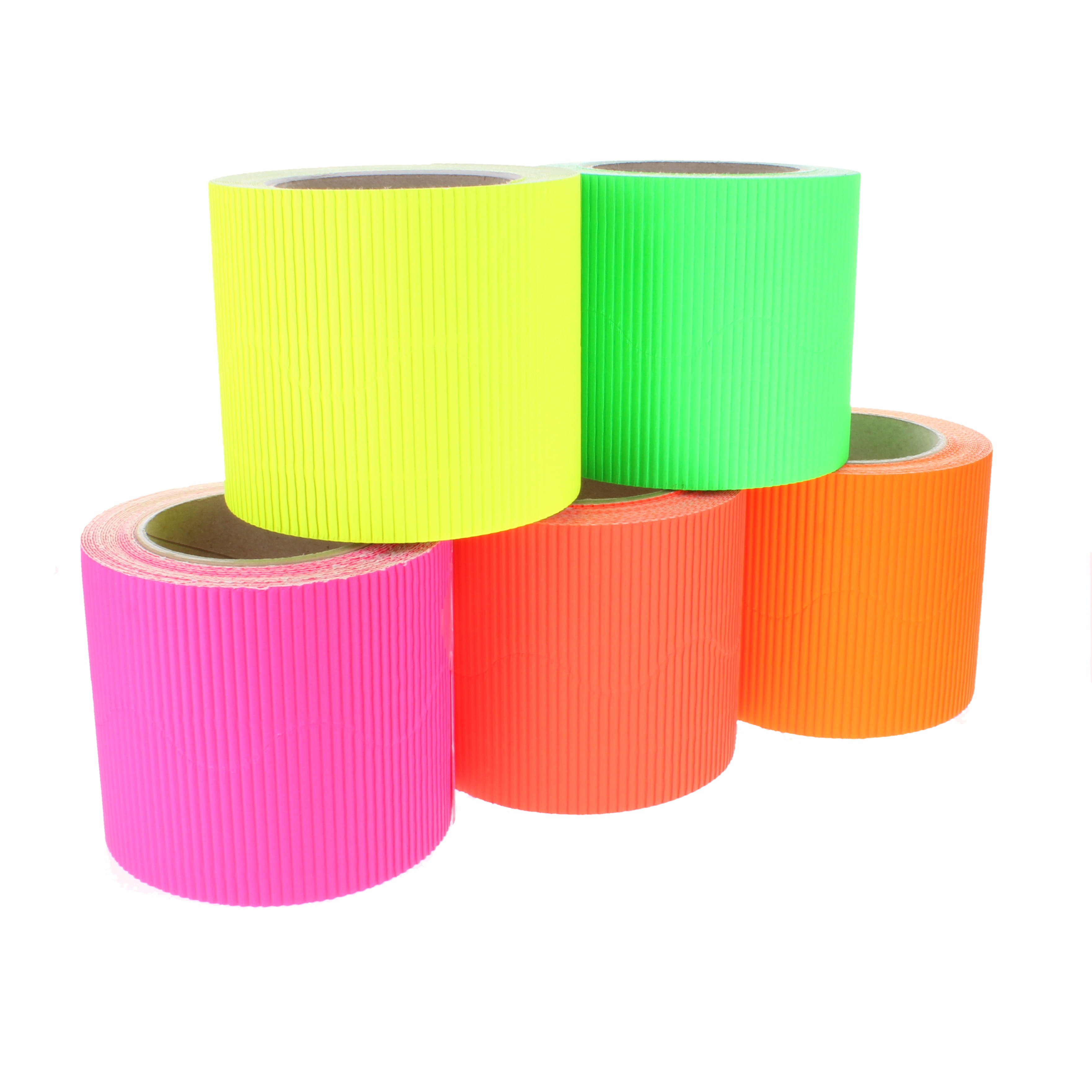 Border Rolls Corrugated Scalloped Assorted Fluorescent 57mm x 7.5m - pack of 10