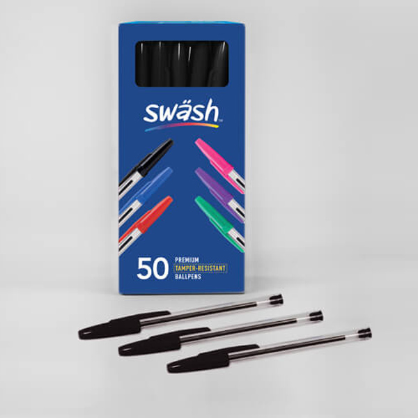 Swash Premium Ballpoint Pens Medium Tip Black - pack of 50