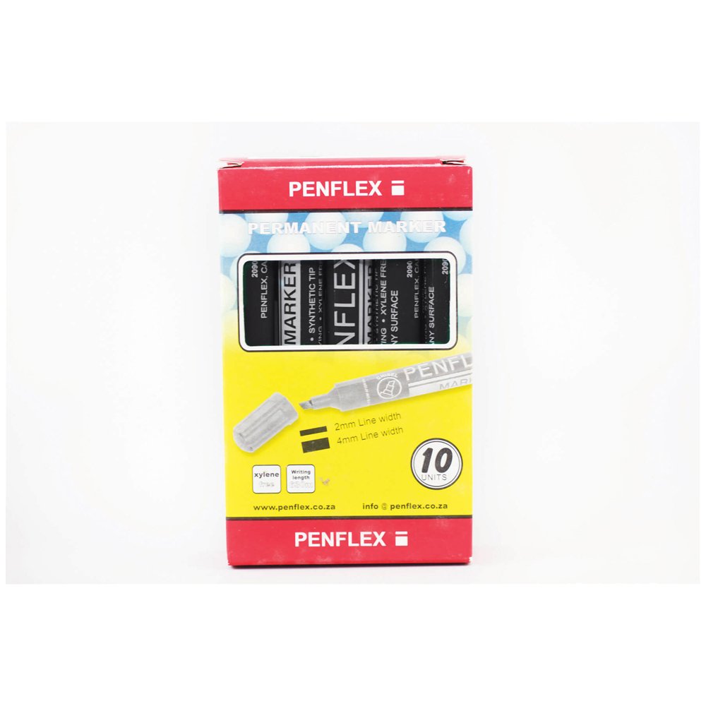 Penflex Permanent Markers Chisel Tip Black - pack of 10
