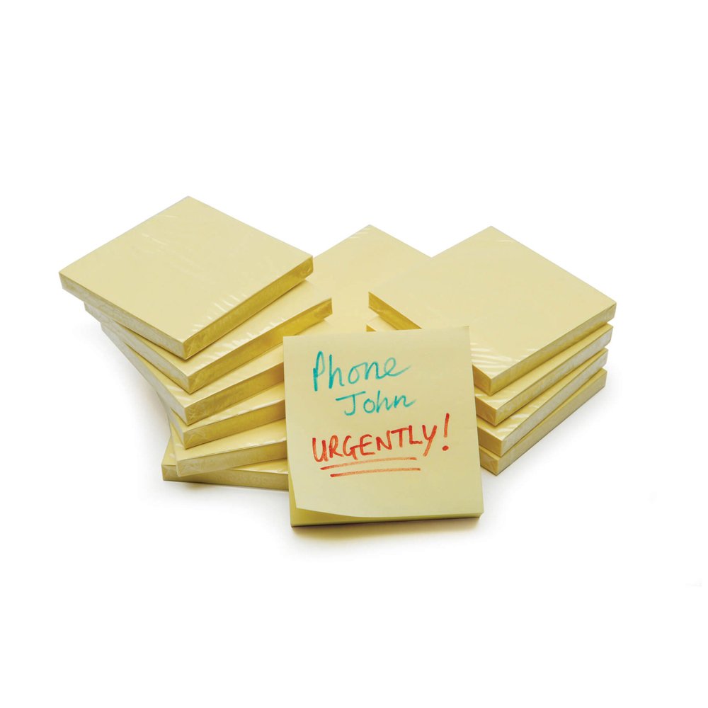 Repositionable Note Pad, 75 x 75mm Yellow - pack of 12
